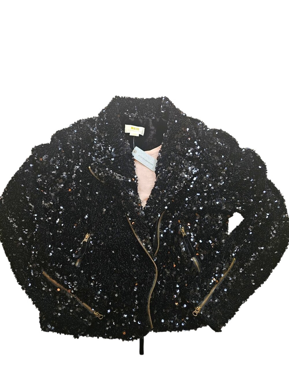Maeve Anthropologie Malia Black Sequined MOTO Jacket In S/P NWT - Picture 7 of 11